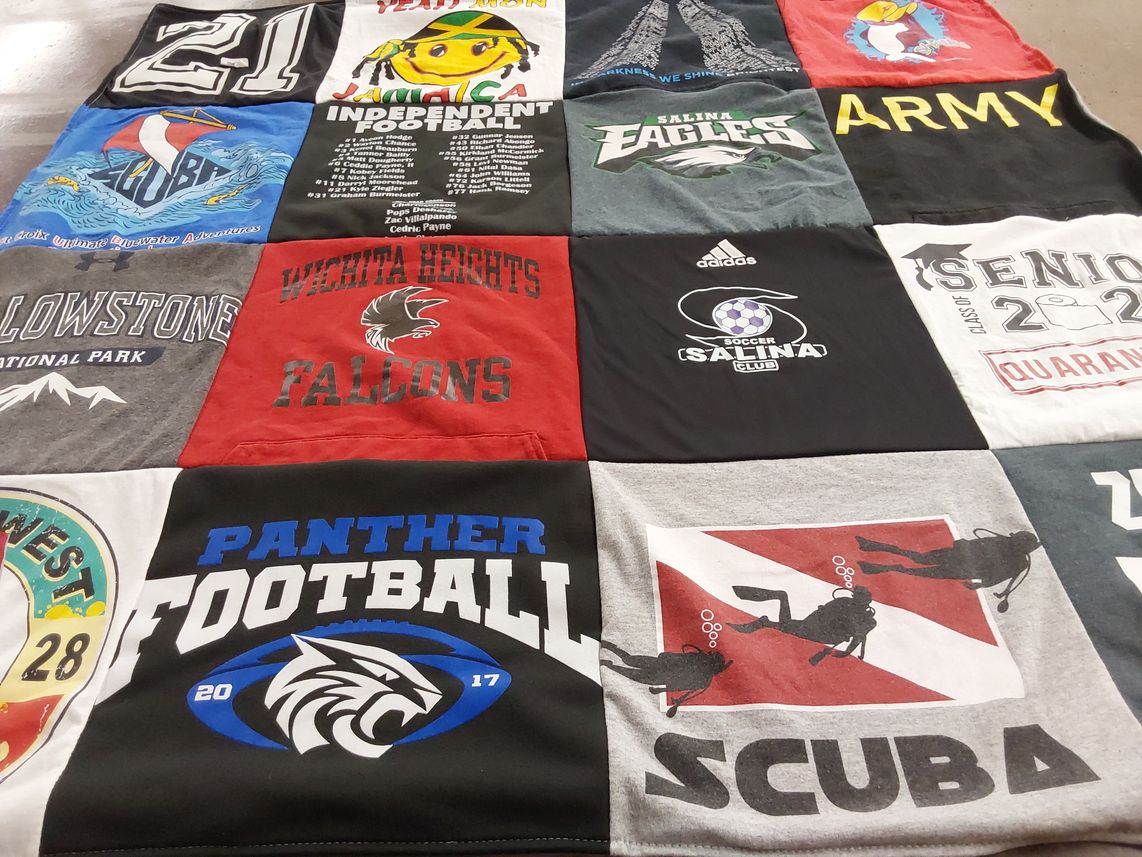 T-shirt quilt featuring saline eagles, wichita heights falcons by Lamanda from KS
