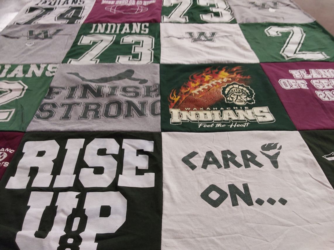 T-shirt quilt featuring waxahachie indians by Terry from TX