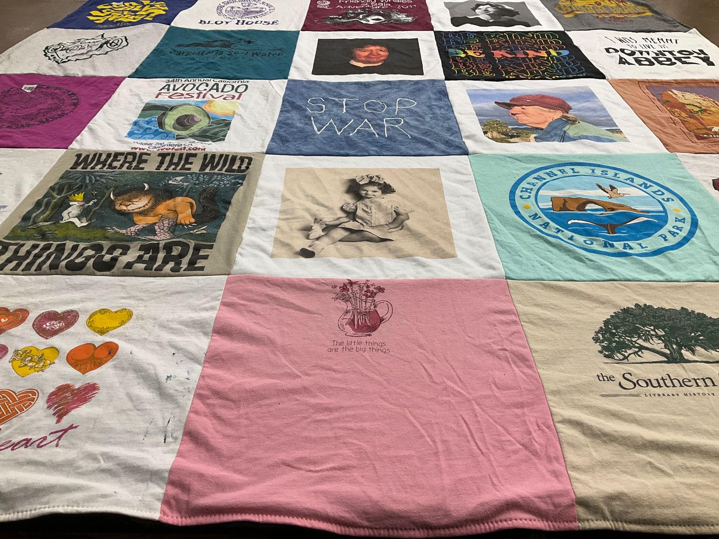 T-shirt quilt with nature, art themes by Susan from CA