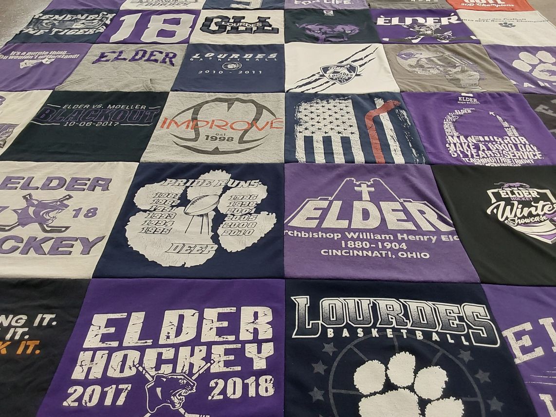 T-shirt quilt featuring elder hockey, lourdes basketball by Jessica from OH