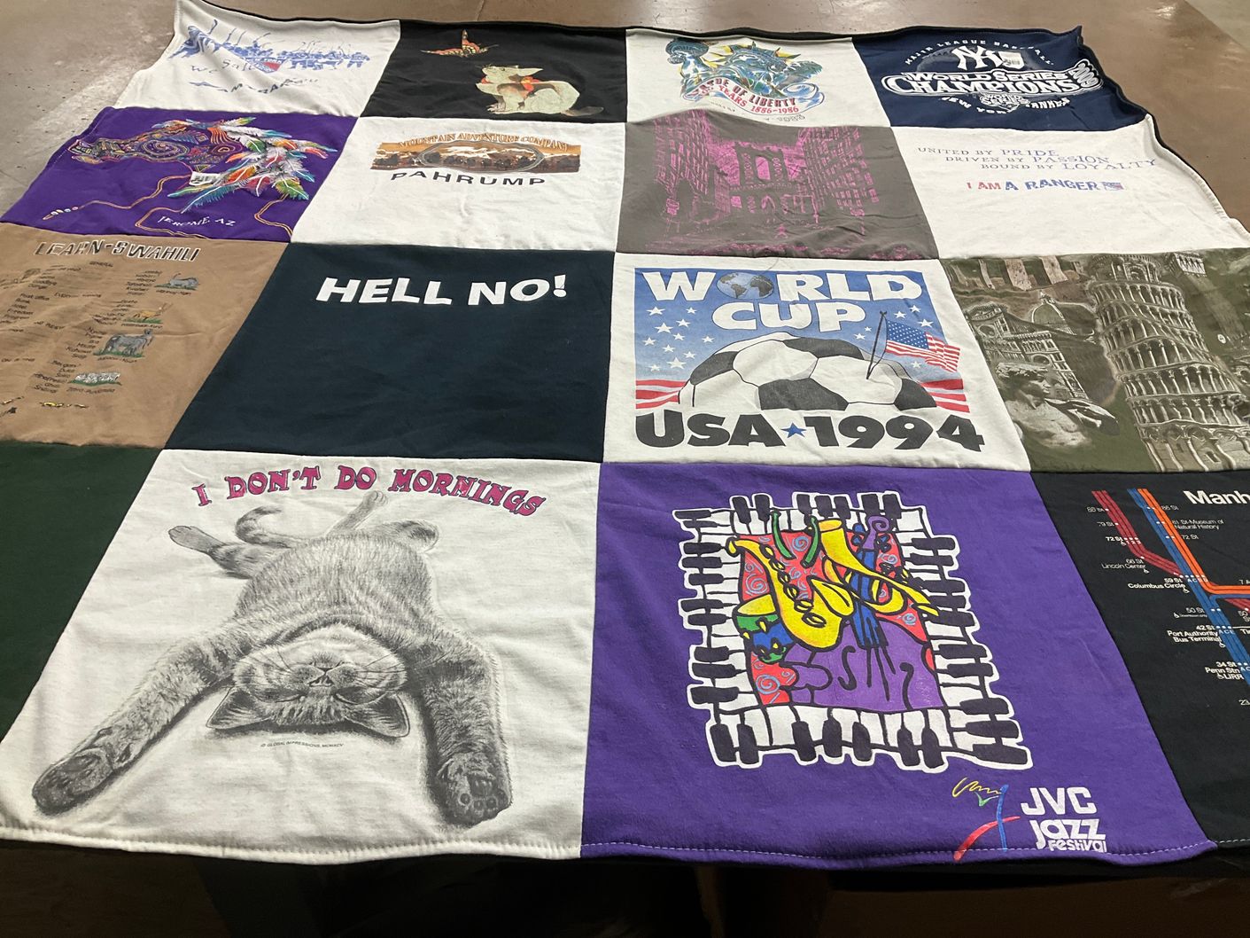 T-shirt quilt with jazz, soccer themes by FLORENCE from NJ