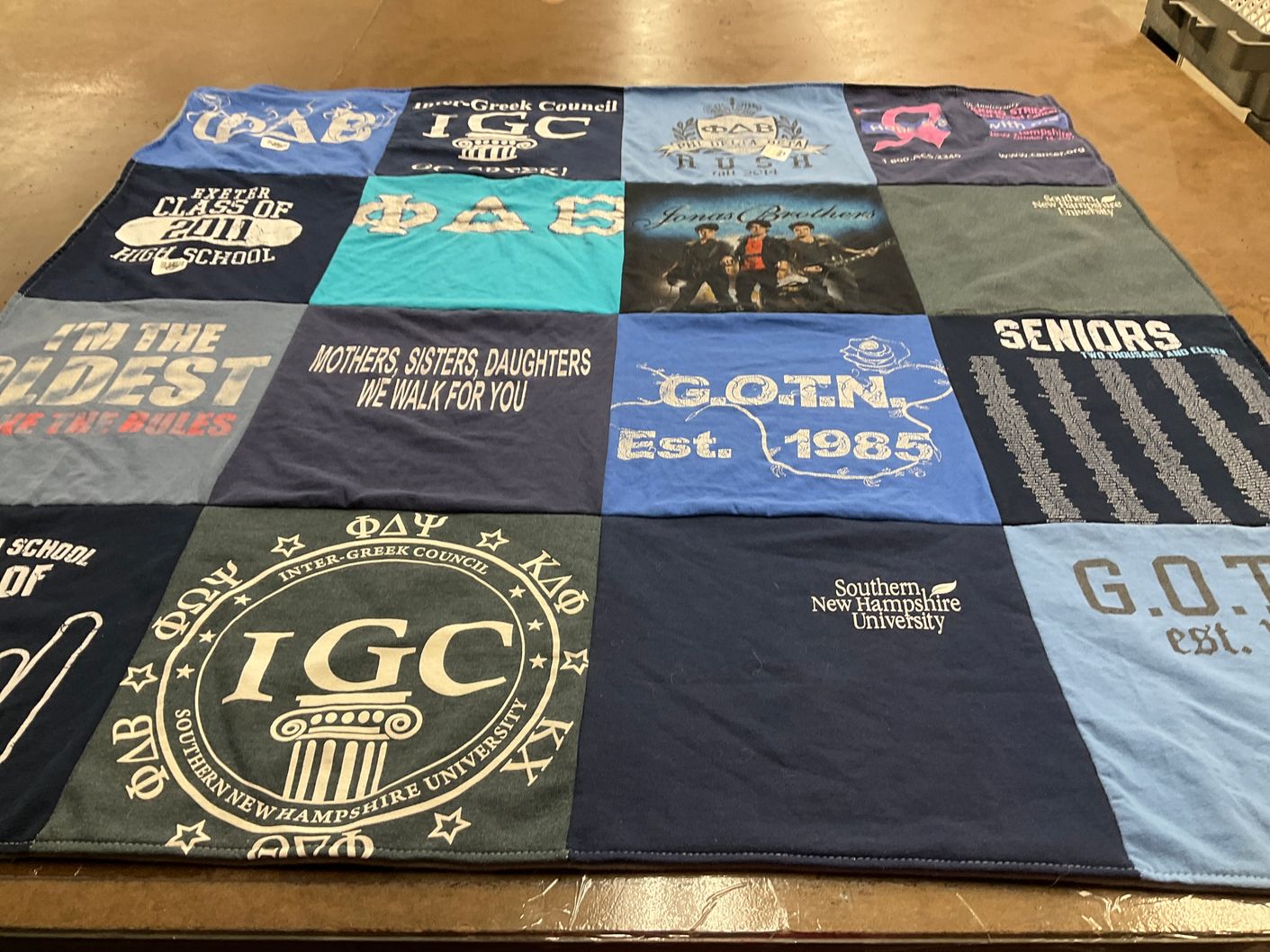 T-shirt quilt from southern new hampshire university by Taylor from NH