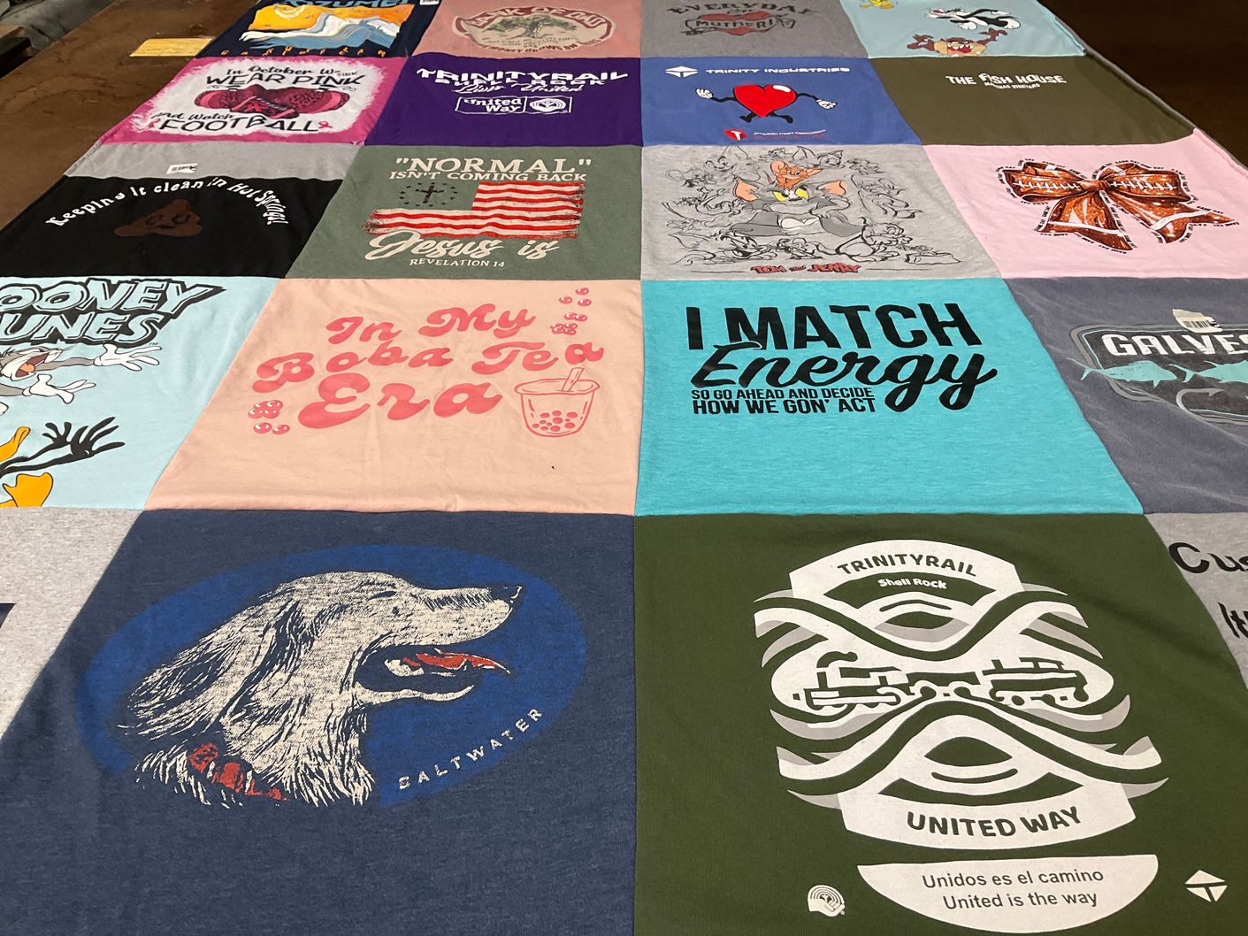 T-shirt quilt with boating, pets themes by Lisa from IA