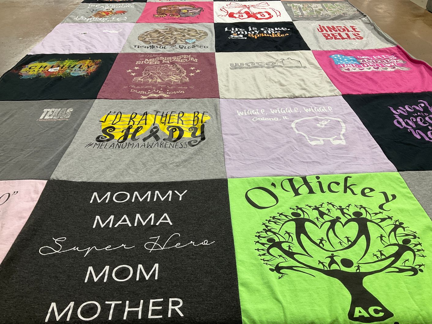 T-shirt quilt with family, awareness themes by Lisa from IA
