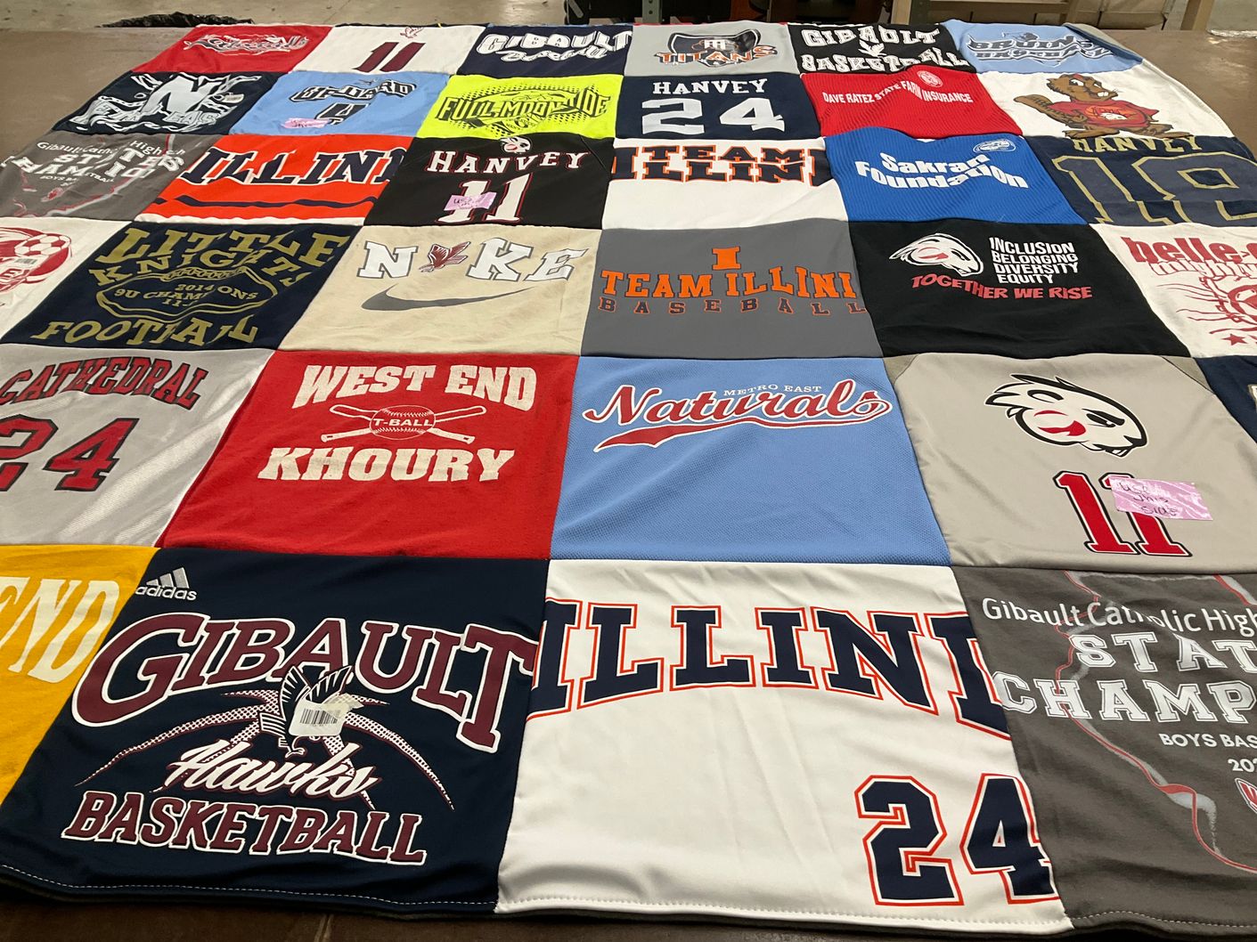 T-shirt quilt featuring gibault hawks basketball, illinois baseball by Julie from IL
