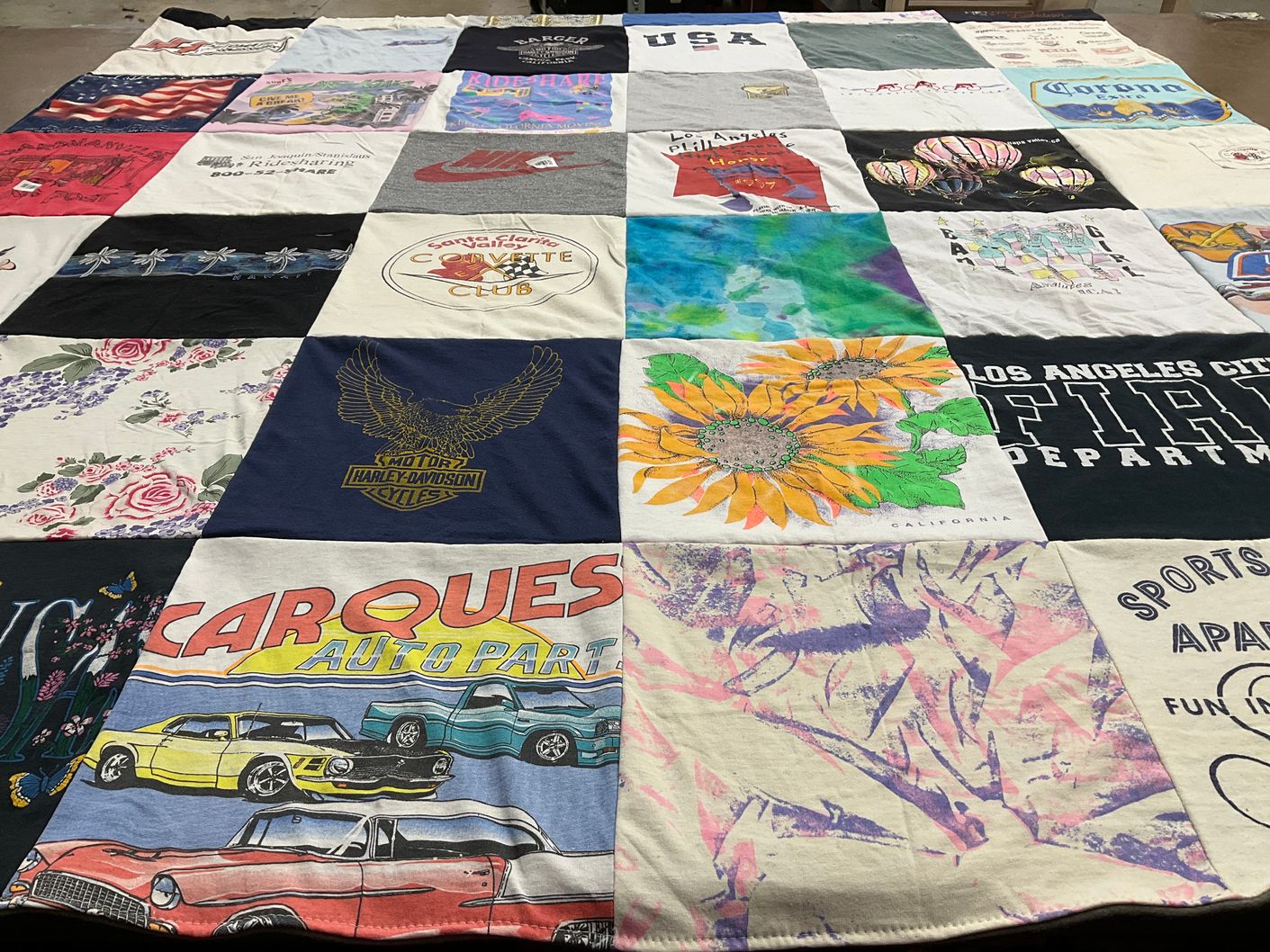 T-shirt quilt with automotive, motorcycles themes by Joy from LA