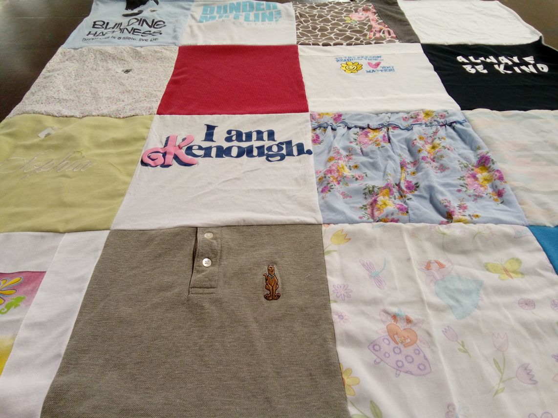 T-shirt quilt with positivity themes by Kathleen from DE