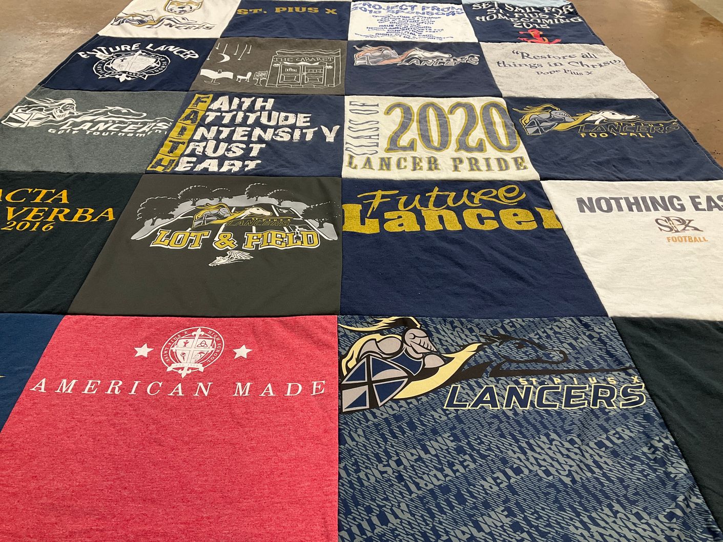 T-shirt quilt featuring st. pius x football by Kelly from MO