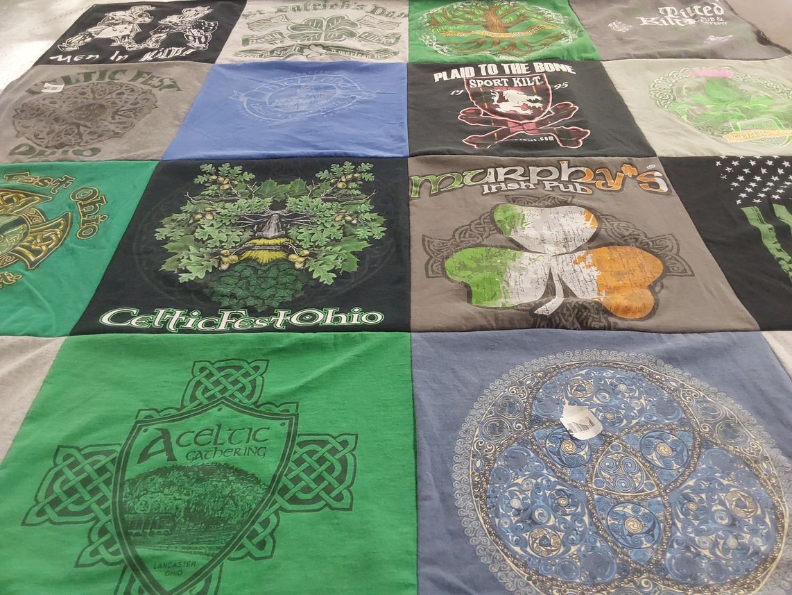 T-shirt quilt with celtic culture, irish culture themes by Cindy from OH