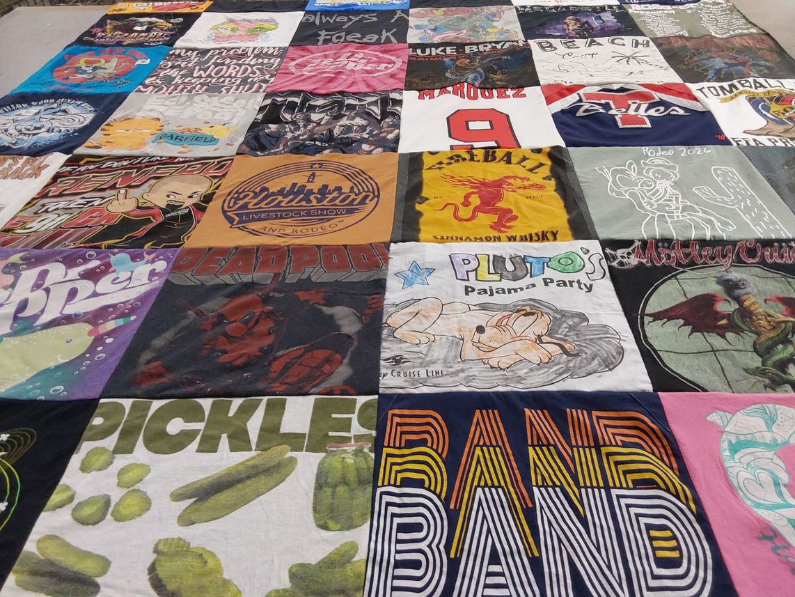T-shirt quilt with music, rodeo themes by Sheri from TX