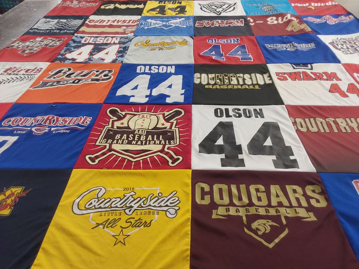 T-shirt quilt featuring cougars baseball, countryside little league by Erin from FL