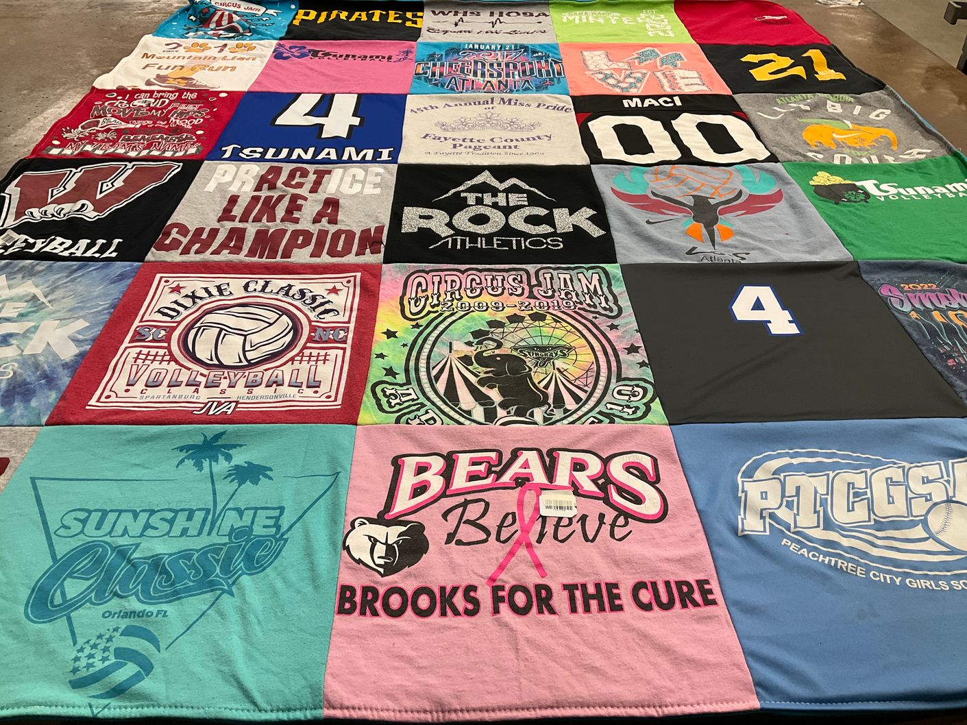 T-shirt quilt featuring peachtree city girls softball by Jo Elen from GA