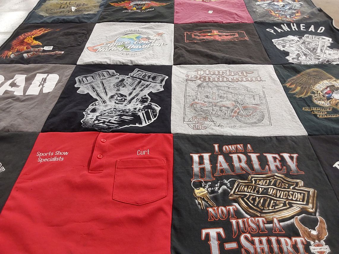 T-shirt quilt with motorcycles, biking themes by ANTHONY from FL