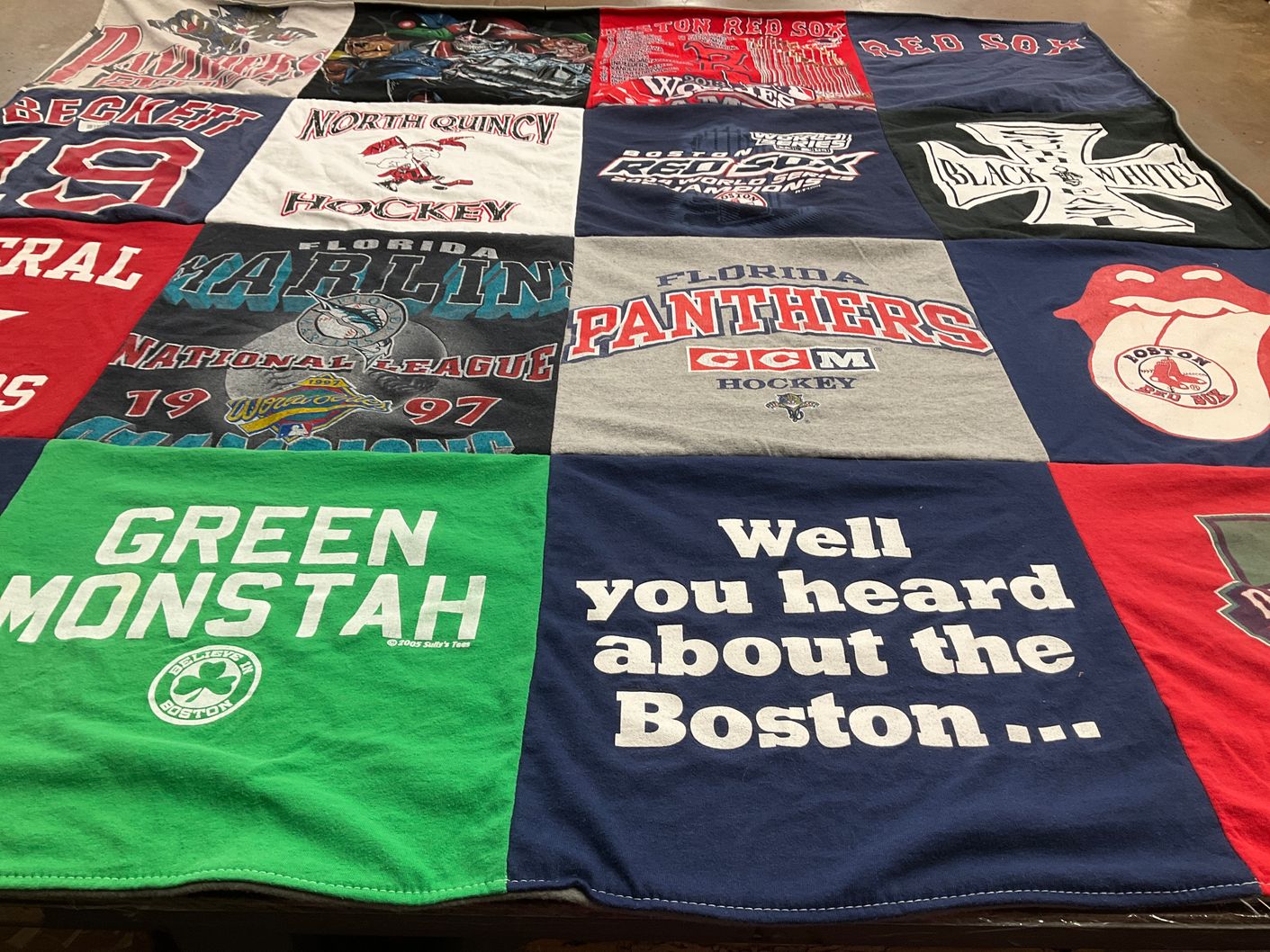 T-shirt quilt featuring florida panthers, boston red sox by Maureen from MA