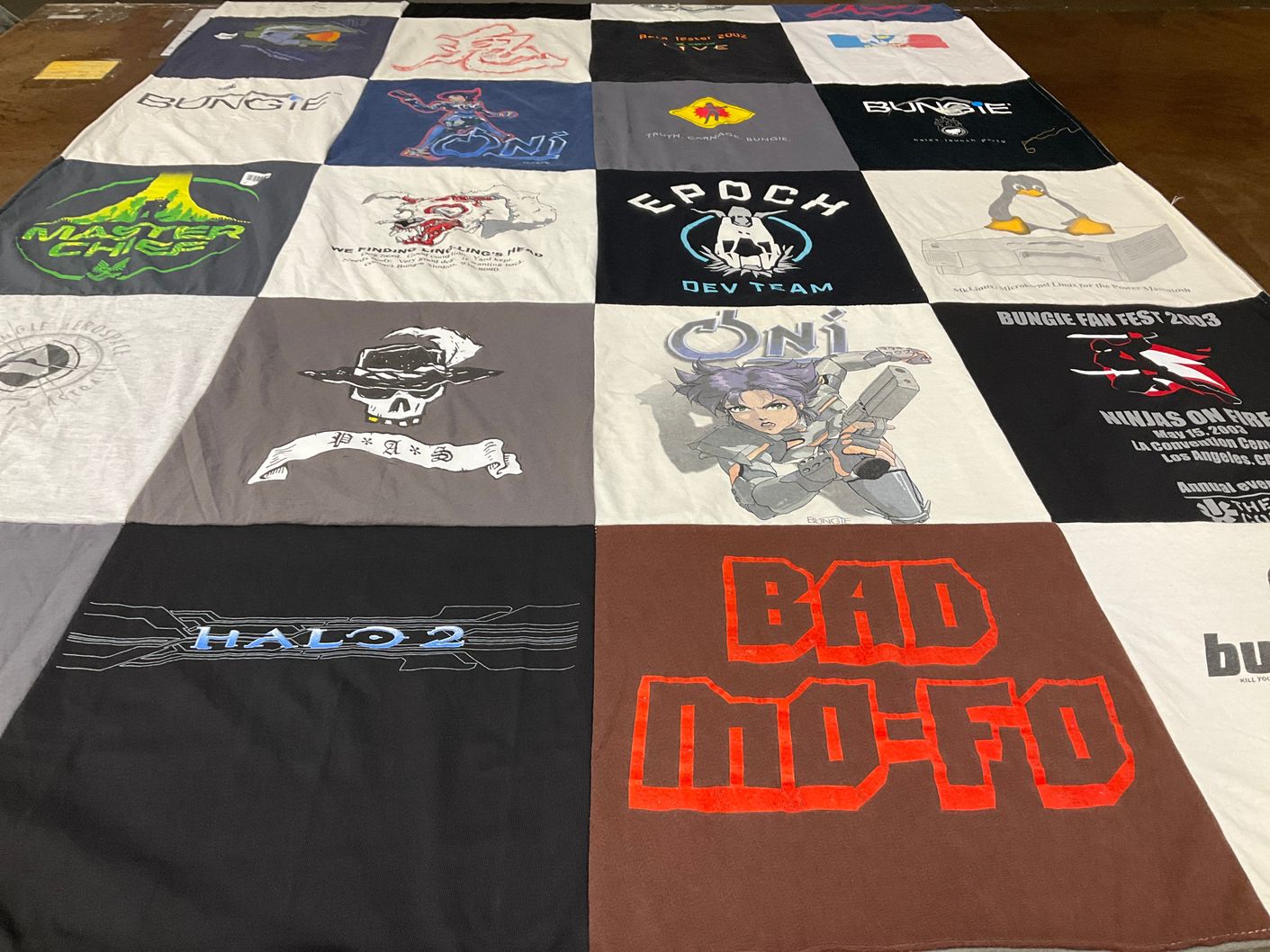 T-shirt quilt with video games, gaming themes by Stefan from TX