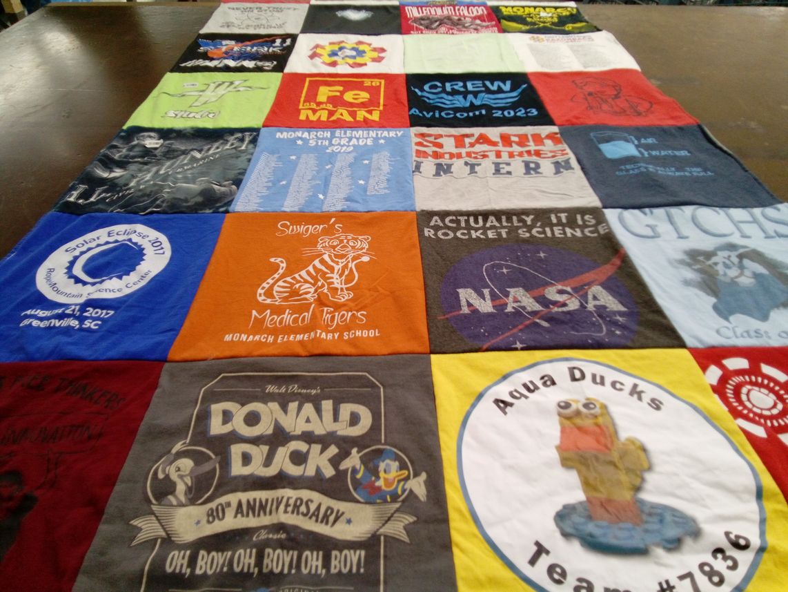 T-shirt quilt featuring aqua ducks by Maria from SC