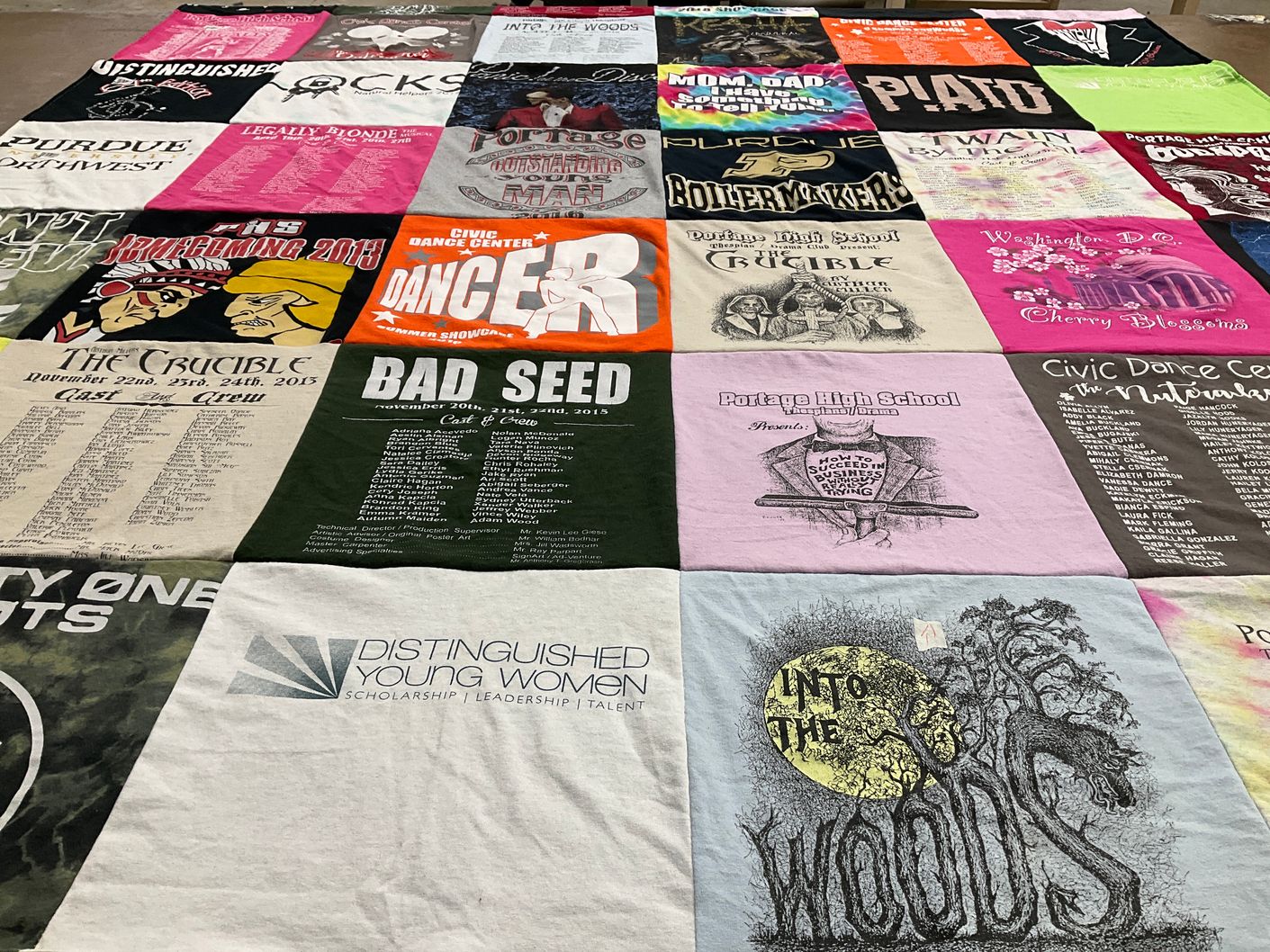 T-shirt quilt from purdue university, portage high school by Abigail from IN