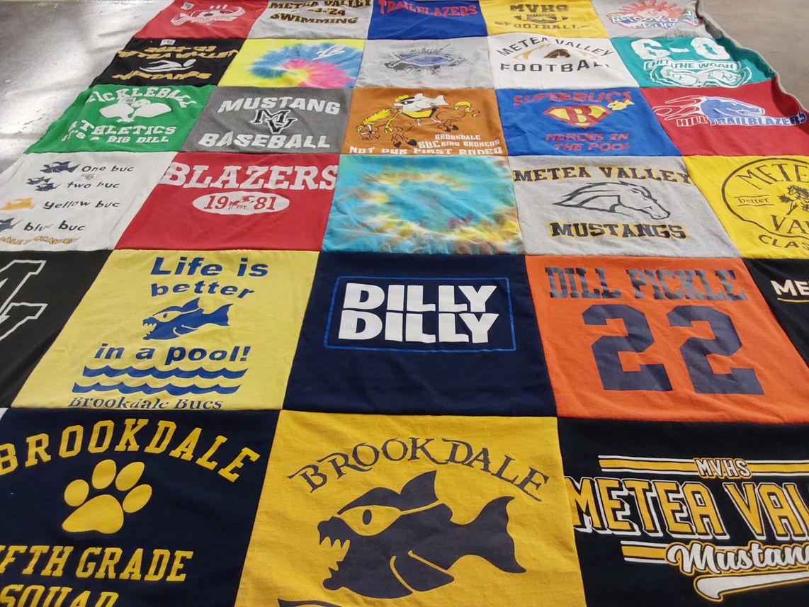 T-shirt quilt featuring metea valley mustangs, brookdale bucs by Carrie from IL
