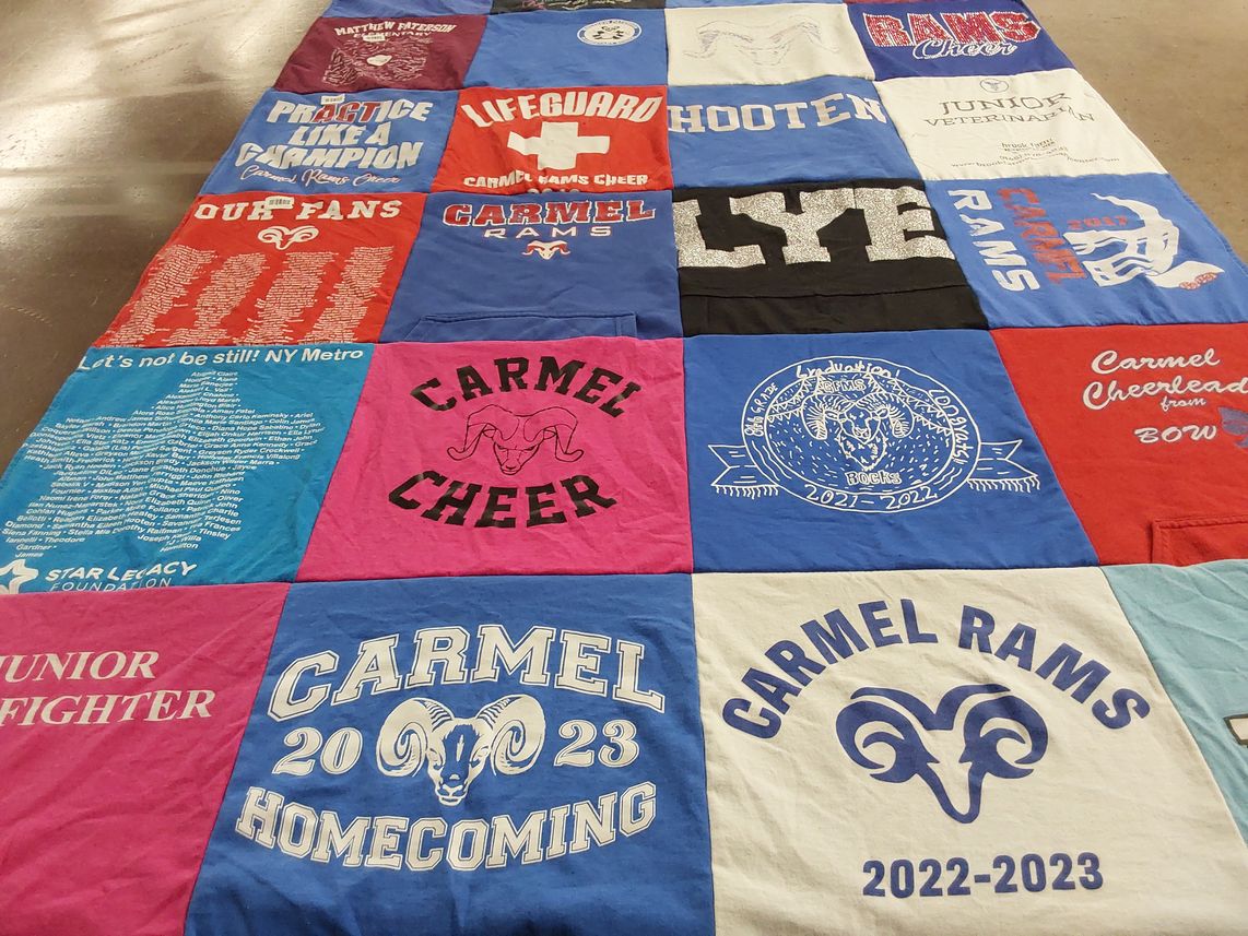 T-shirt quilt featuring carmel rams cheer by Alison from NY