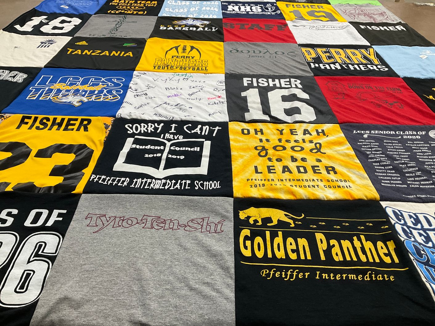 T-shirt quilt featuring perry panthers by Kelli from OH