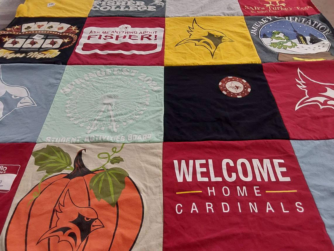 T-shirt quilt featuring st. john fisher college cardinals by Wendi-Jill from NY