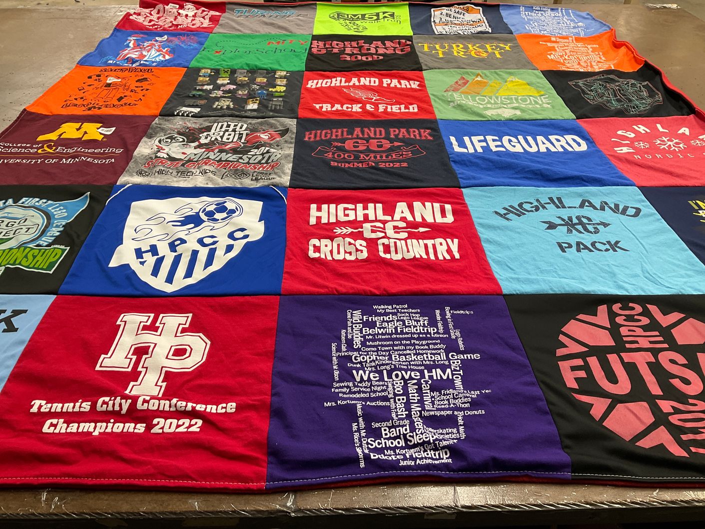 T-shirt quilt featuring highland park cross country team, highland park track and field team by Polly from MN
