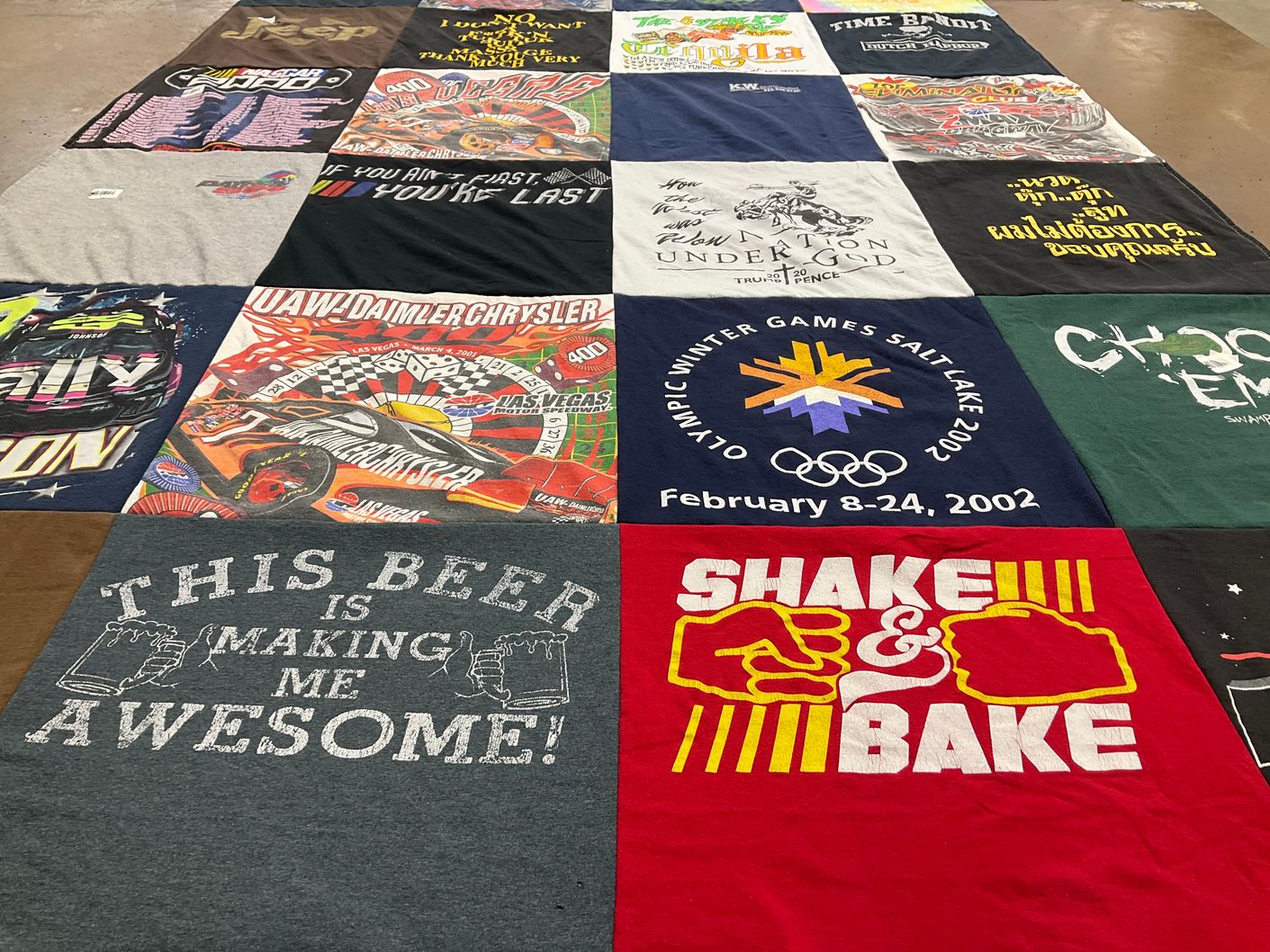 T-shirt quilt with nascar, olympics themes by Karen from NC