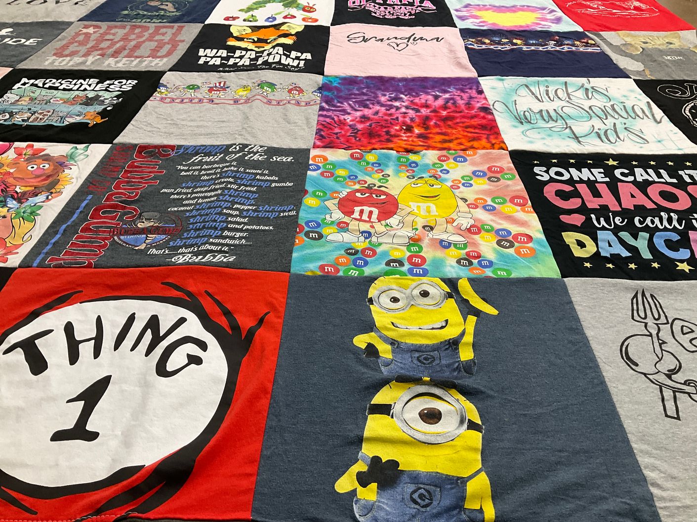 T-shirt quilt with cooking, family themes by Vicki from WA