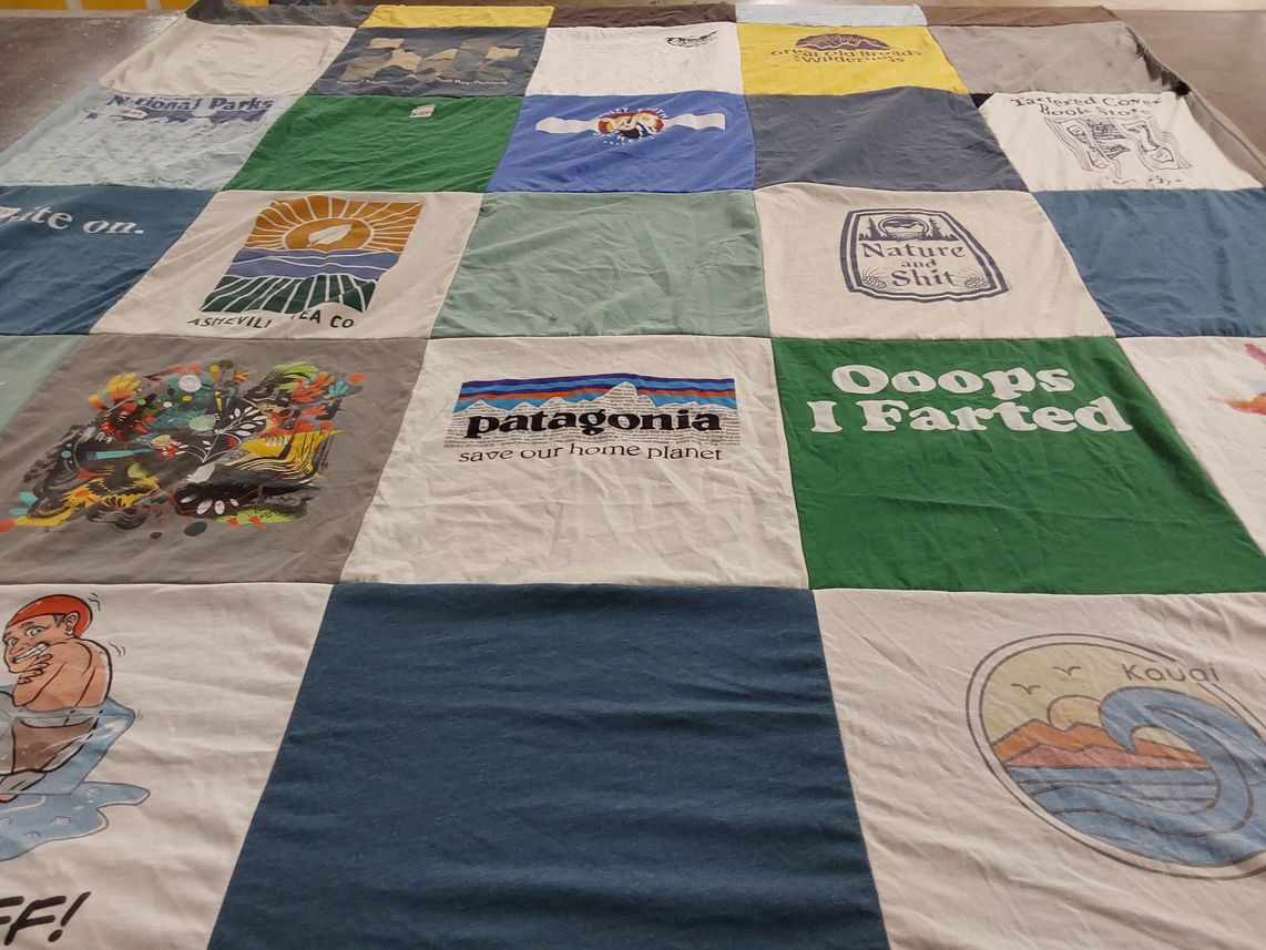 T-shirt quilt with outdoors, nature themes by Lacy from CO