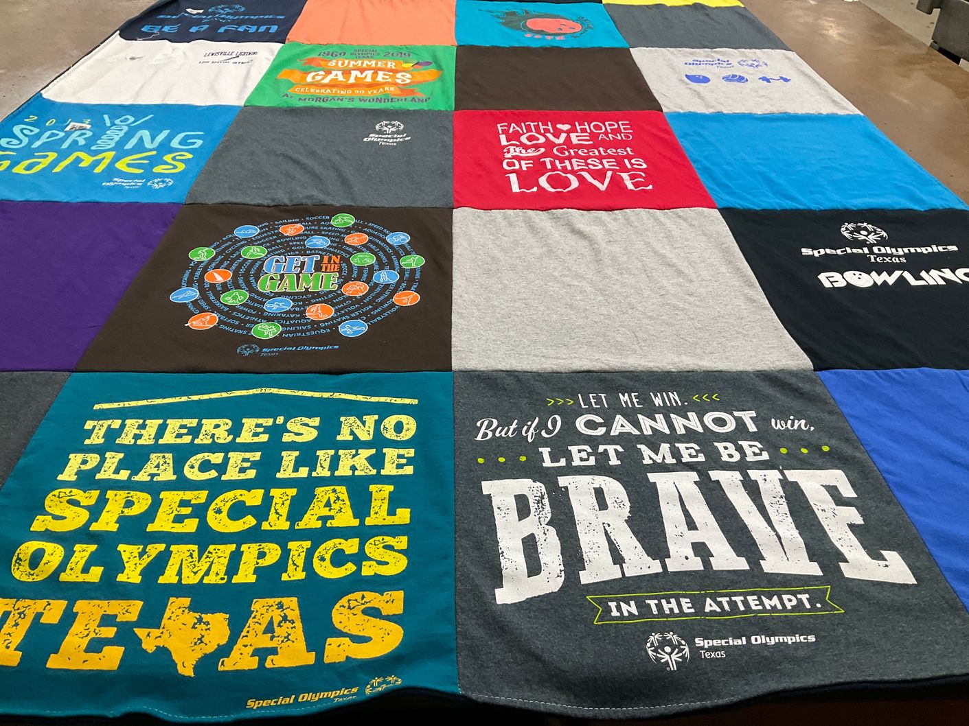T-shirt quilt with special olympics, sports themes by Terry from TX