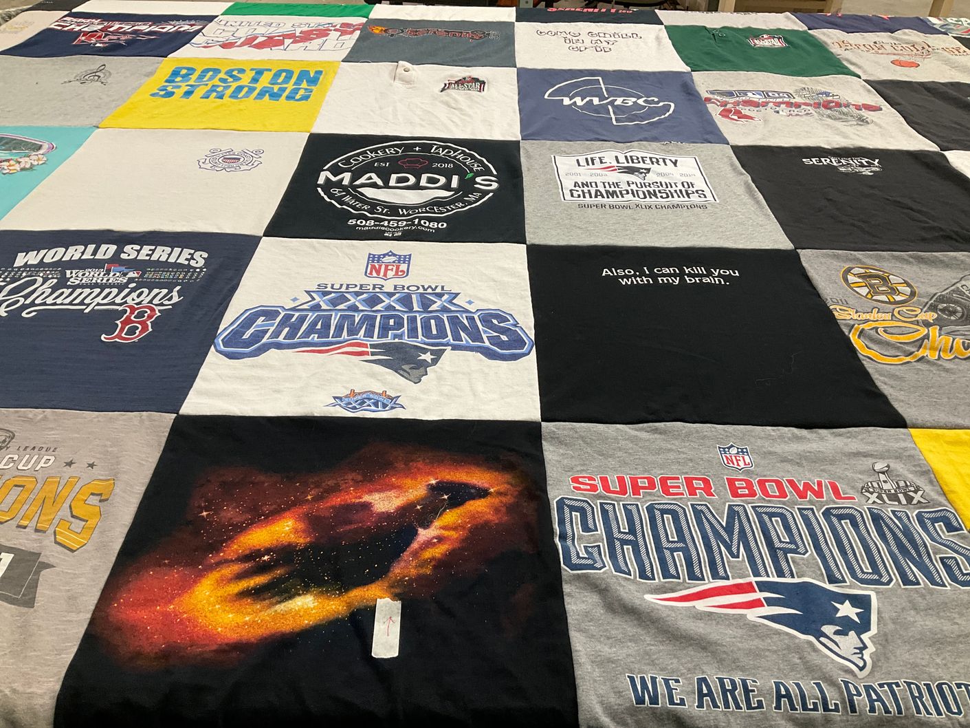 T-shirt quilt featuring new england patriots, boston red sox by Tricia from MA
