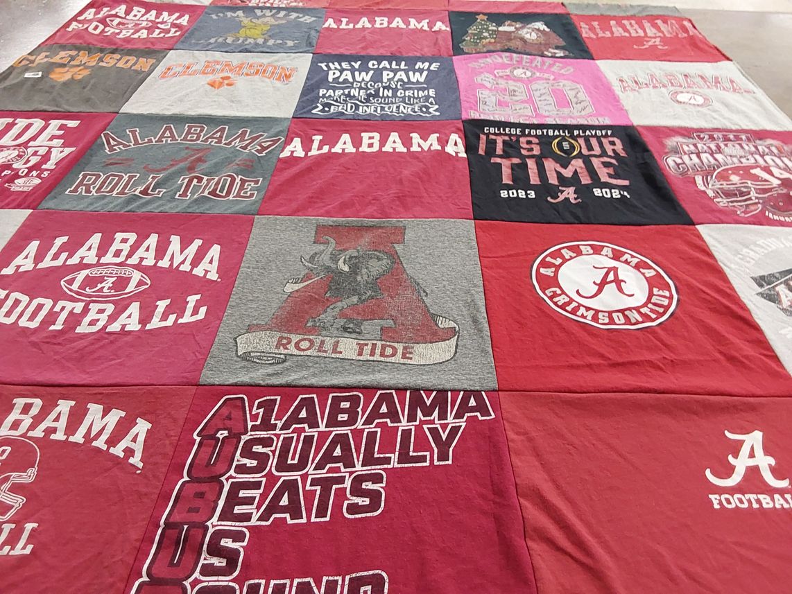T-shirt quilt featuring university of alabama football, clemson university football by Elaine from SC