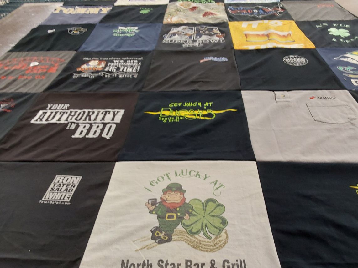 T-shirt quilt with barbecue, cooking themes by Margaret from IN