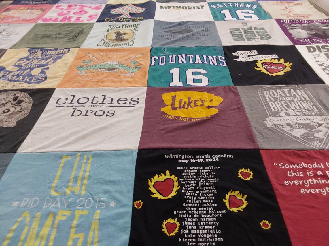 T-shirt quilt with craft brewing, local events themes by Stephen from NC