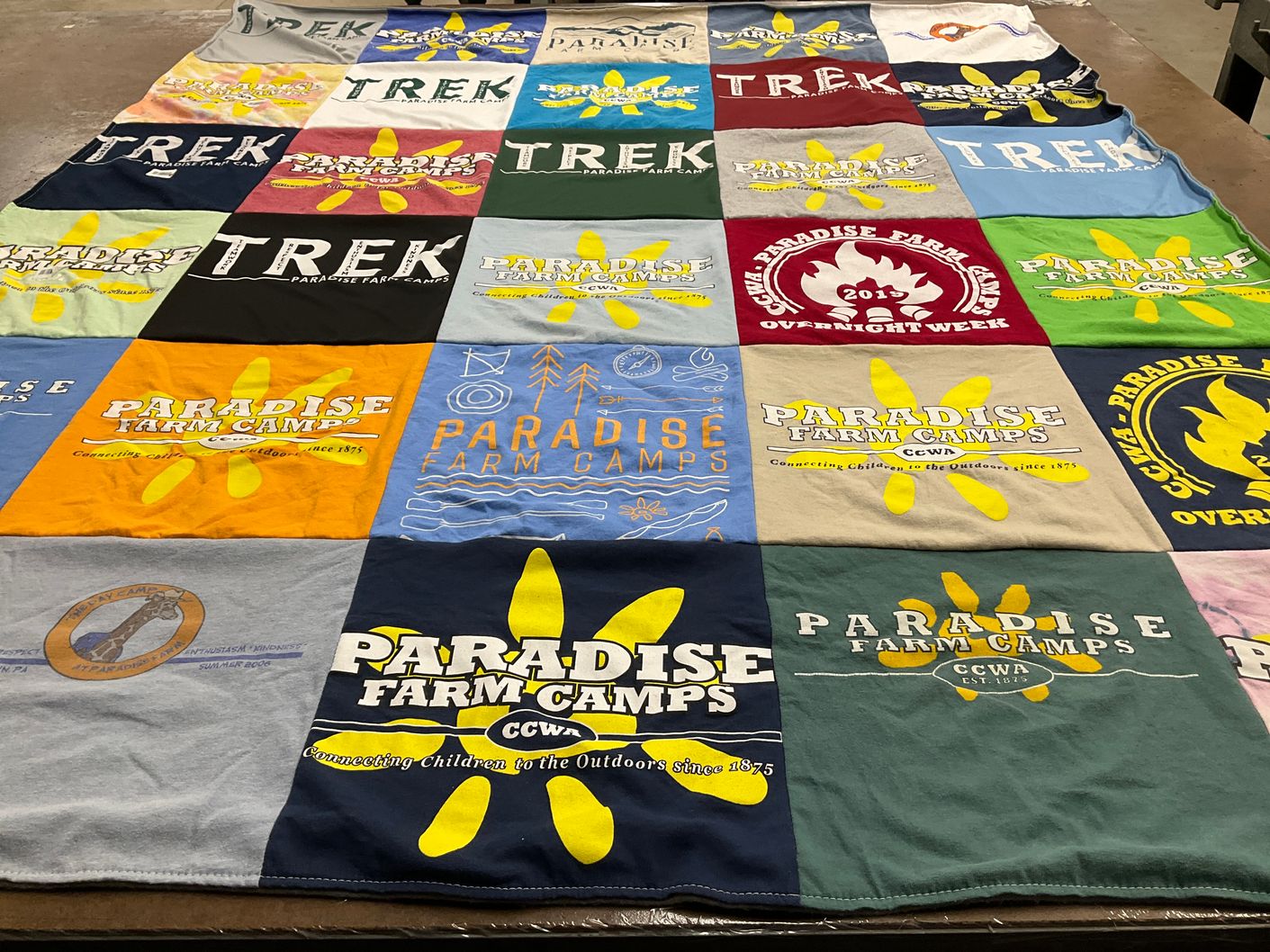 T-shirt quilt with camping, outdoor activities themes by Abbey from PA
