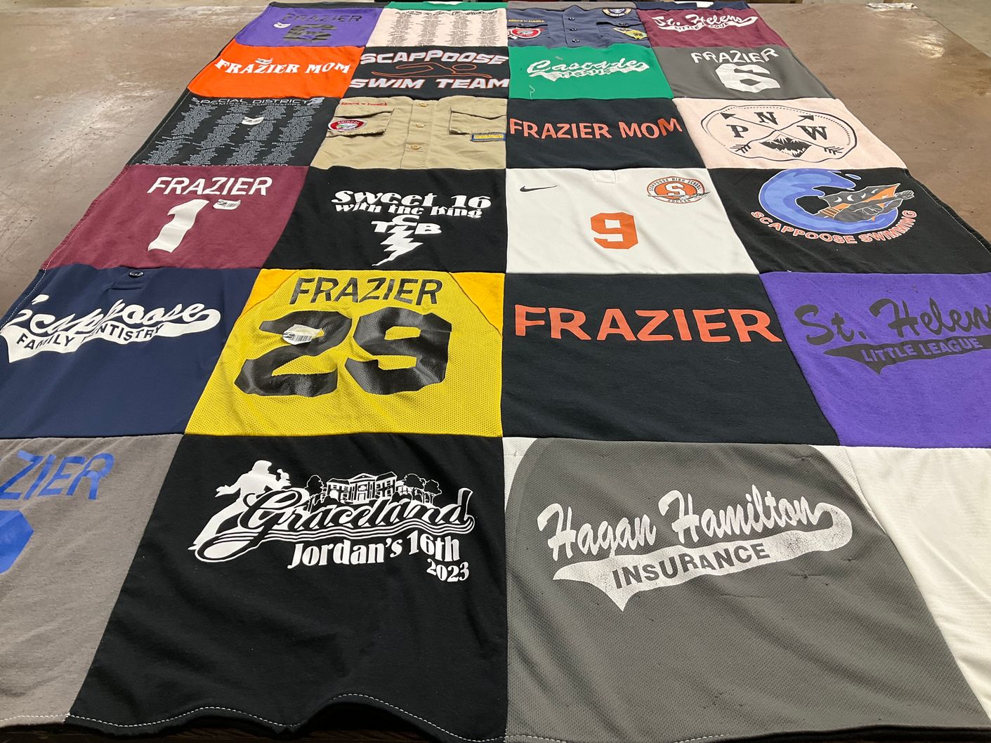 T-shirt quilt from scappoose high school by Elicia from OR