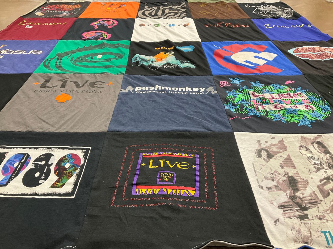 T-shirt quilt with music themes by Claudia from TX