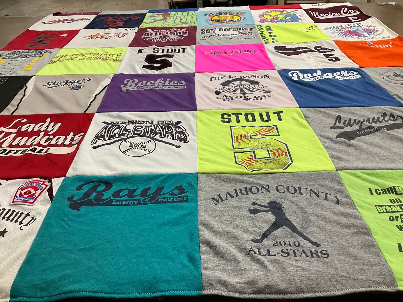 T-shirt quilt featuring marion county all-stars, lady wildcats by Stacey from KY