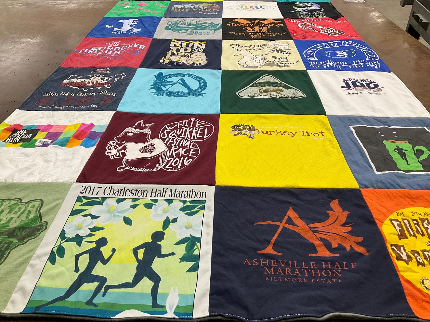 T-shirt quilt with running, fitness themes by Marisa from NC