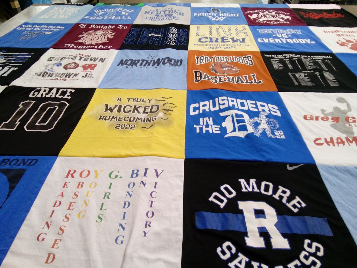 T-shirt quilt featuring troy bulldogs baseball, crusaders by Eve from MI