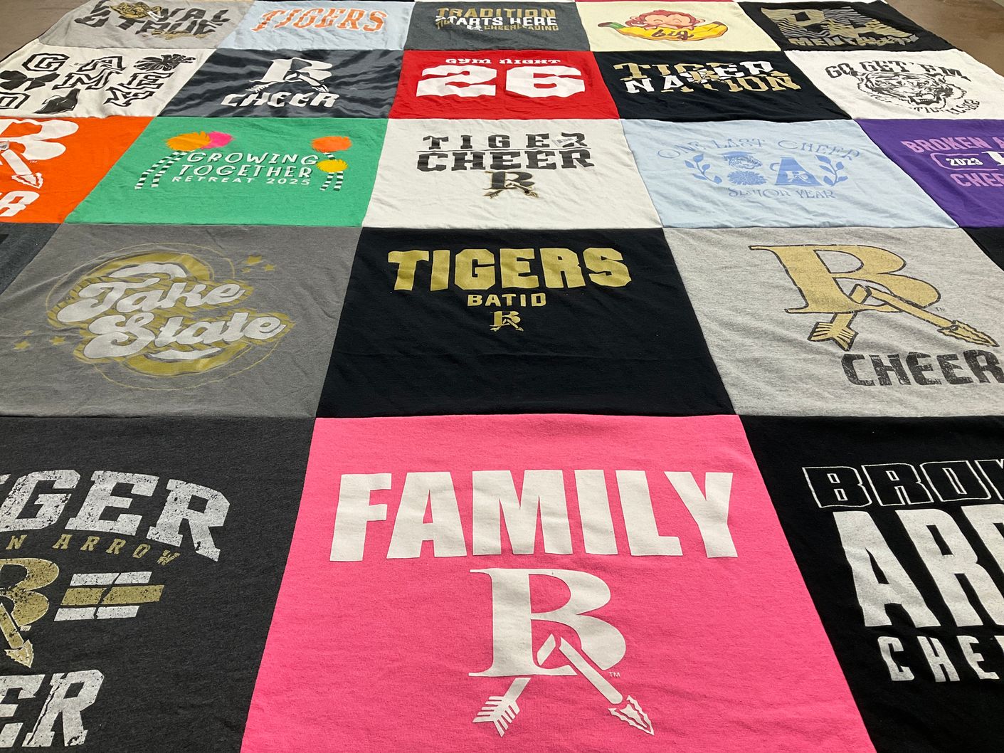 T-shirt quilt featuring broken arrow cheer team by Ashley from OK