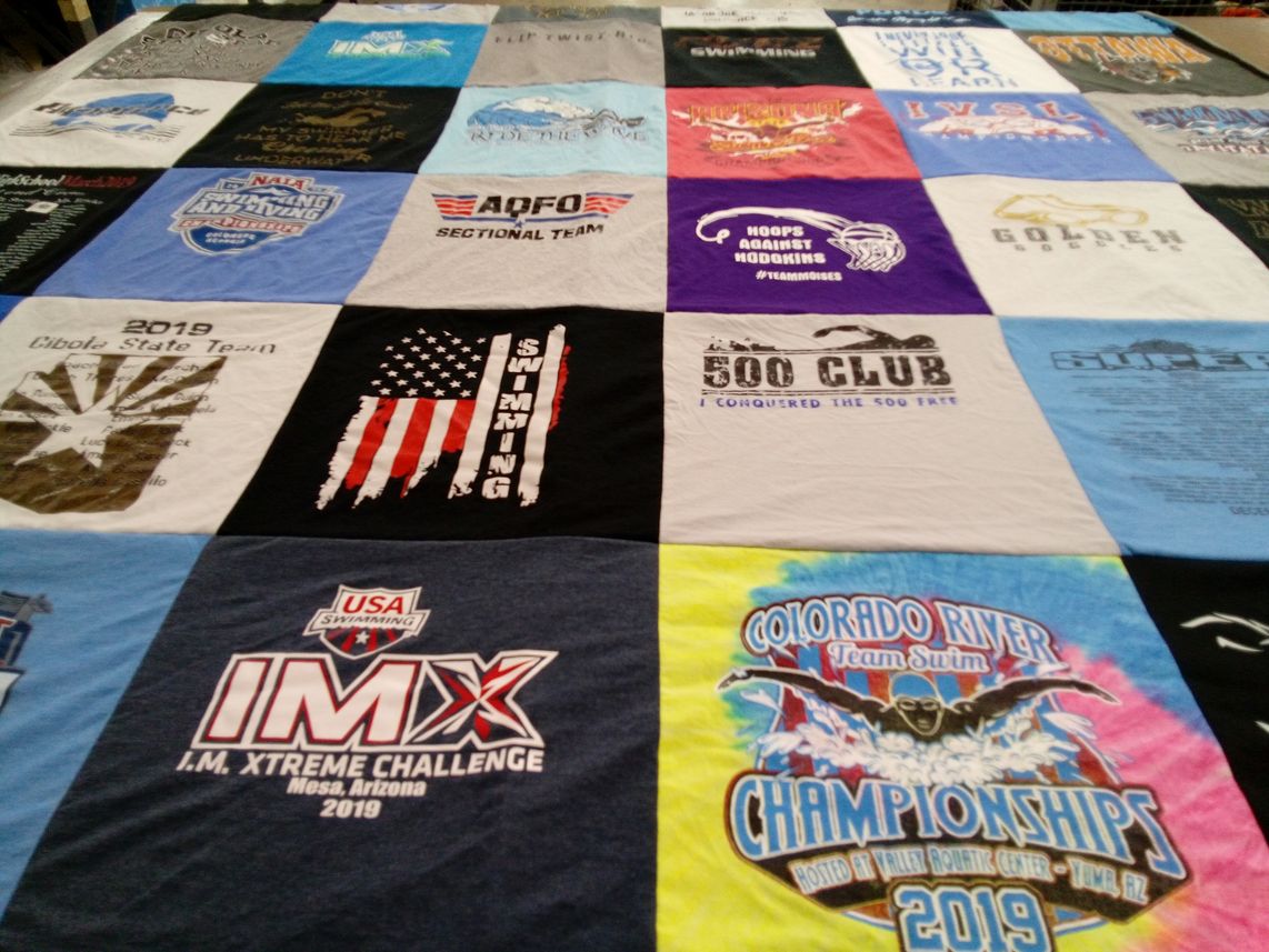 T-shirt quilt featuring gibone state team, colorado river team swim by Amy from AZ