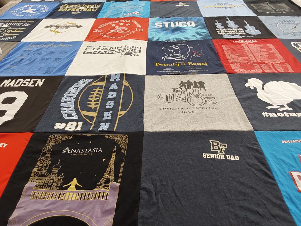 T-shirt quilt featuring benjamin franklin chargers by Gina from AZ