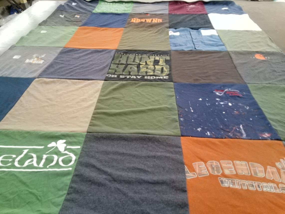 T-shirt quilt with hunting, outdoors themes by Bridget from OH