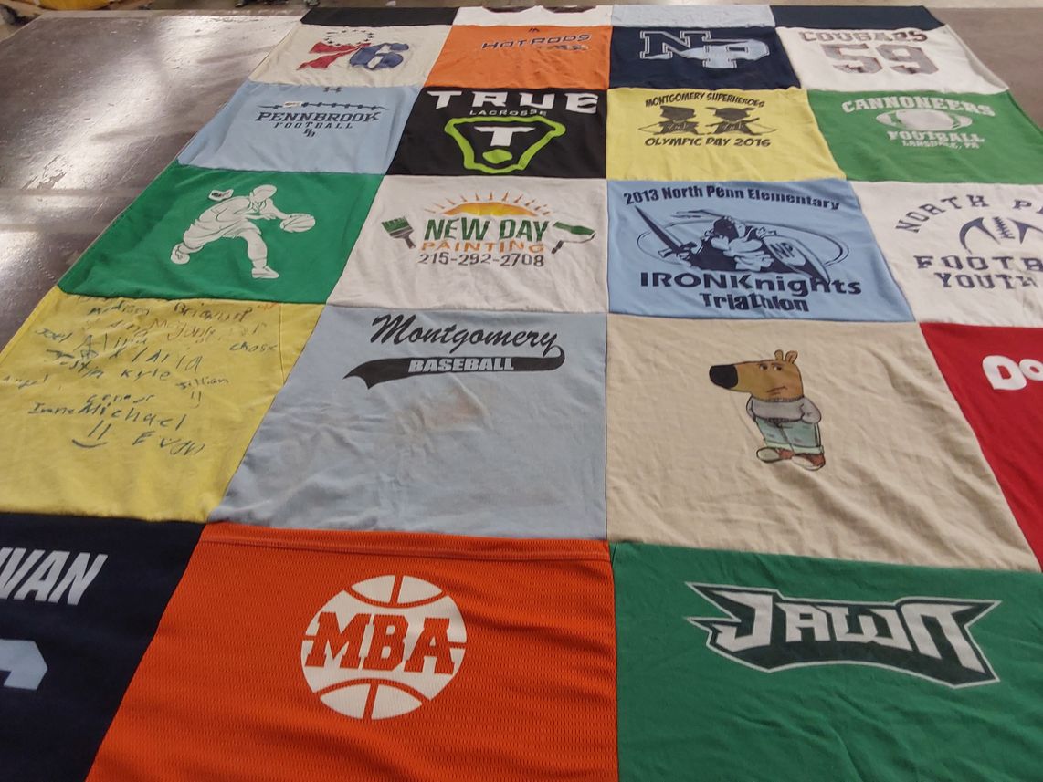 T-shirt quilt featuring montgomery baseball, north penn football by Stacy from PA