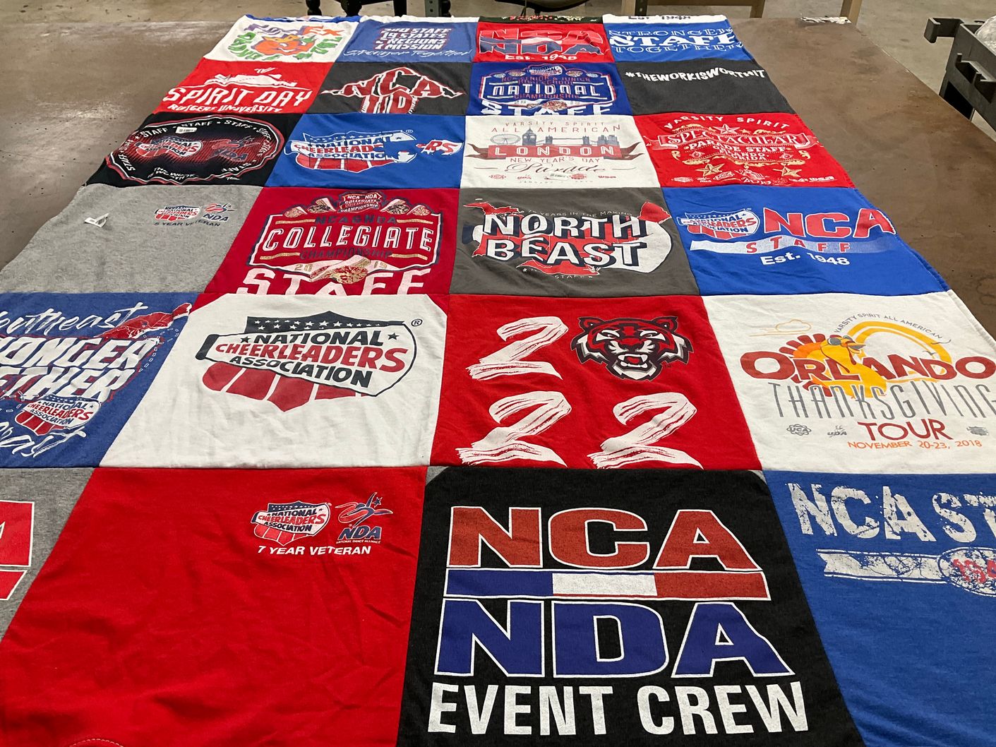 T-shirt quilt with cheerleading, festivals themes by Lydia from NJ