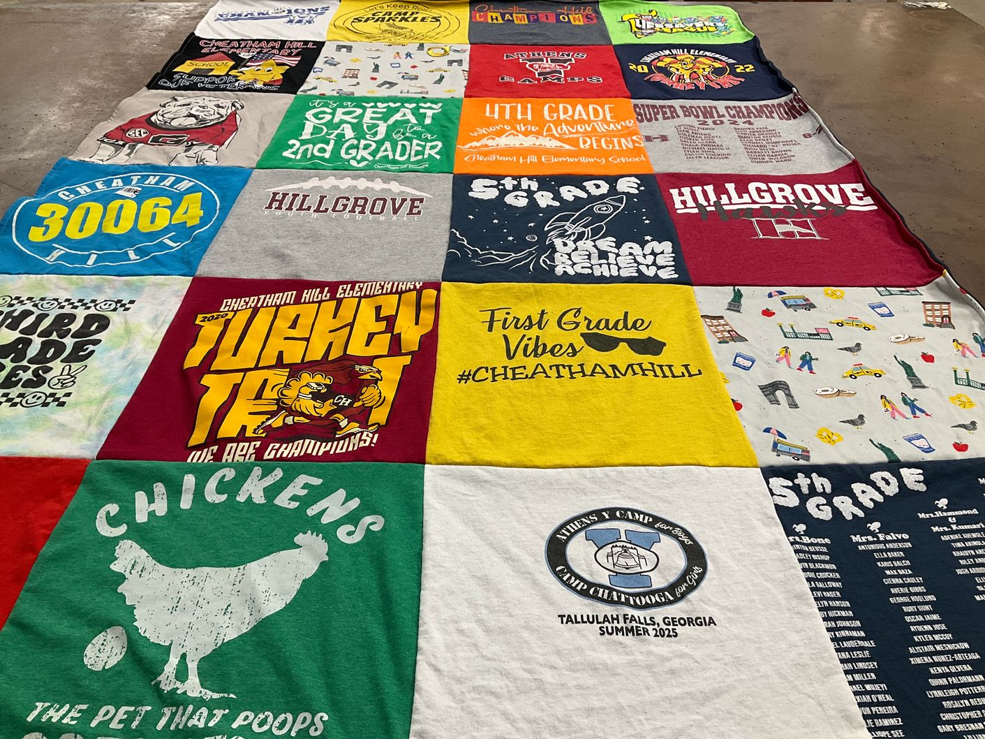 T-shirt quilt from cheatham hill elementary school, hillgrove high school by Frances from GA