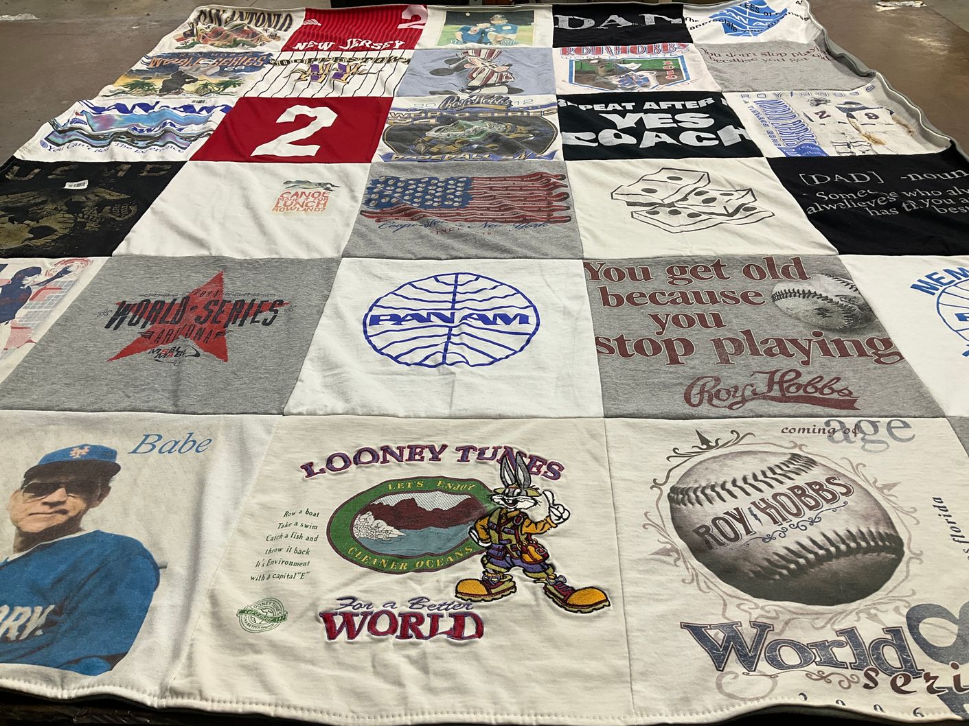 T-shirt quilt with baseball, cartoons themes by Nilda from FL