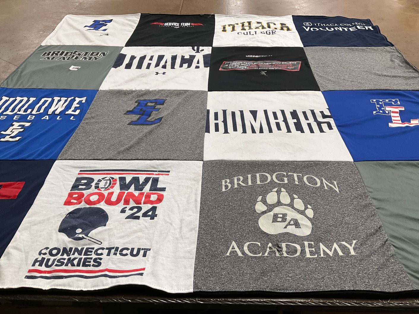 T-shirt quilt featuring connecticut huskies, ithaca bombers by Elizabeth from VT