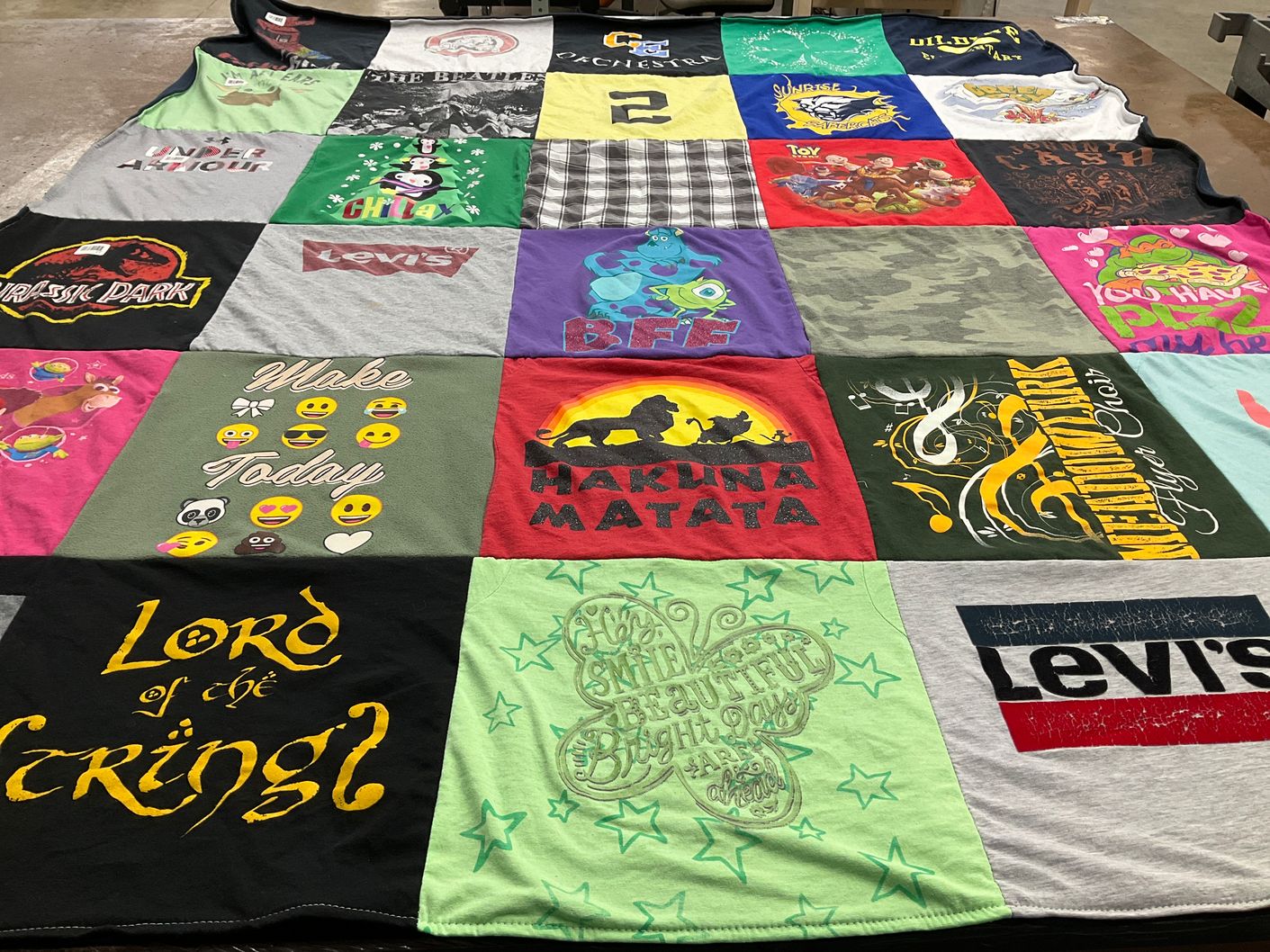T-shirt quilt with movies, tv shows themes by Alisyn from WY